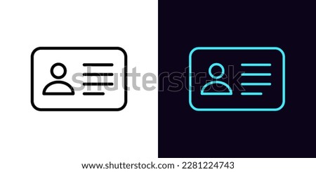 Outline ID card icon, with editable stroke. Personal ID card, driver license pictogram. National ID document, passport, identification identity, personal badge, work pass, verification. Vector icon