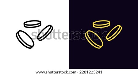 Outline coins fly icon, with editable stroke. Falling coins sign, golden money drop pictogram. Flying gold coins, cryptocurrency and altcoins, currency and credits, jackpot and prize. Vector icon