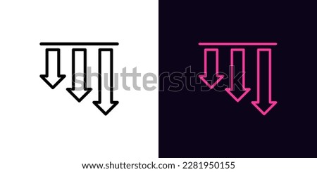 Outline decrease arrow bars icon, with editable stroke. Decline chart trend, downward arrow bars. Financial forecast, drop in shares, decrease level, loss and falling trend. Vector icon