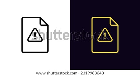Outline file damage icon, with editable stroke. Document with exclamation mark, danger data. Damaged document, unreliable agreement, unsafe file, problem and error warning, risk alert. Vector icon