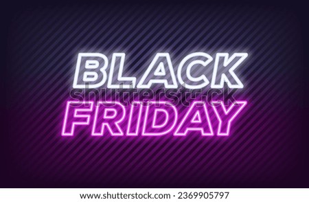 Neon Black Friday Sale, banner design. Outline neon italic text Black Friday on textured background. White purple text template for animation, digital ad, social media banners. Vector illustration