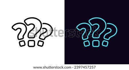 Outline 3 questions icon, with editable stroke. Question marks, FAQ support, answer searching, questionnaire. Find problem decision. Unknown surprise, secret, mystery. Quest, puzzle, quiz. Vector icon