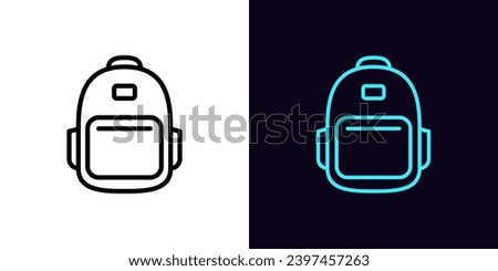 Outline backpack icon, with editable stroke. Schoolbag sign, student knapsack, school satchel. Travel backpack and trip hand luggage, sport knapsack. Hiking rucksack and tourism bag. Vector icon