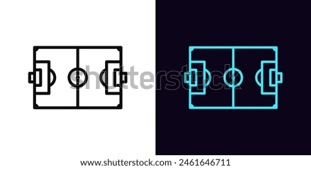 Outline football pitch icon, with editable stroke. Soccer field scheme with line marking. Football stadium and soccer arena, sport court and playground, football game, training play yard. Vector icon