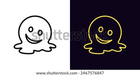 Outline melting emoji icon, with editable stroke. Melting emoticon sign with smile. Sarcasm face, flow down emoji, shame and exhaustion emoticon, melt down smiling face, weird mood. Vector icon
