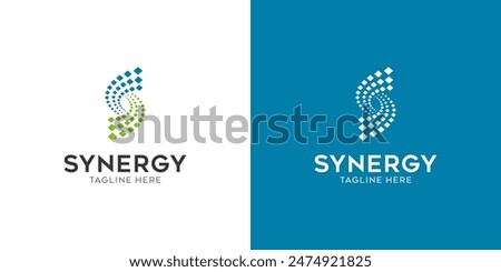 logo Synergy, the concept of two or more entities working together, The interlocking circles represent the coming together of diverse elements