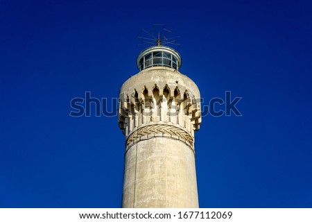 El Hank Lighthouse constructed in 1916, 50 m tall, abandoned facility.  - Casablanca, Morocco, taken in Dec 2019. Photo stock © 