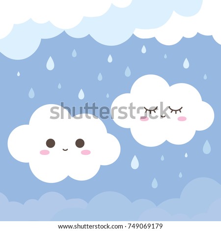 Cute couple smiling cloud on rainy background. vector illustration.