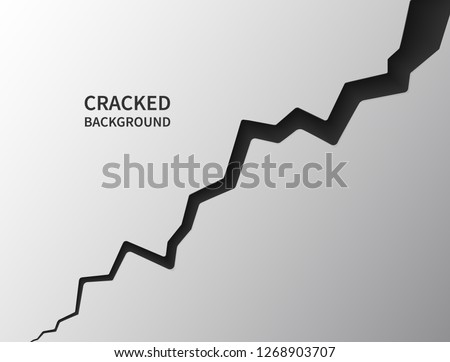 Cracked ground surface. Realistic crack texture. Earth crack. Rift on surface. Split terrain after earthquake. Crack on the wall or on the ice. Vector illustration.