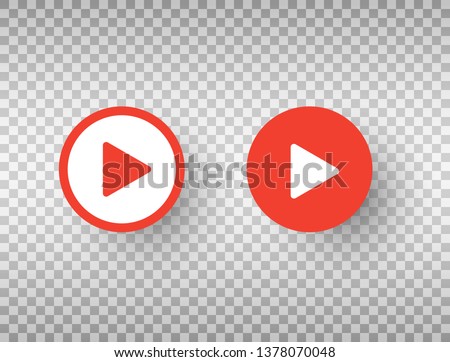 Play button icons set isolated on transparent background. Social media symbol. Design template for web, apps. Vector illustration.