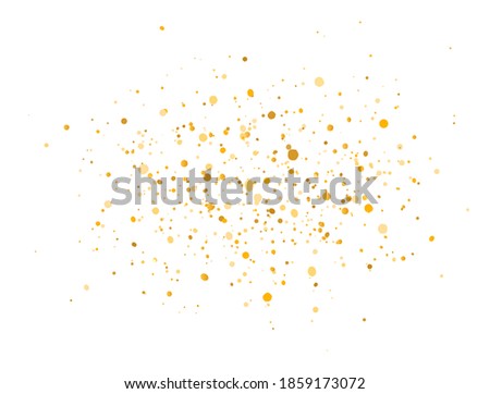 Golden glitter splash on white background. Gold sparkling confetti. Luxury holiday border. Celebration decoration border. Bright sparkles and dust. Vector illustration.