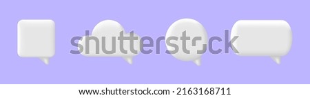 3d speech bubble set. Chat message icon. White text box. Social media banner. Comment square balloon. Dialog frame. Speak tag. Cloud quite sign. Business communication concept. Vector illustration.