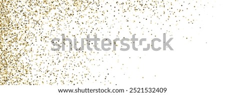 Glitter golden border. Gold light sparkles and dust background. Luxury decoration frame. Bright design for Christmas, Birthday, Wedding. Holiday party decoration. Magic design. Vector illustration.