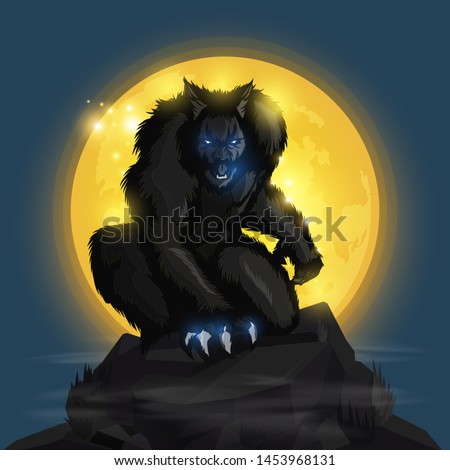 werewolf and fullmoon design on blue background