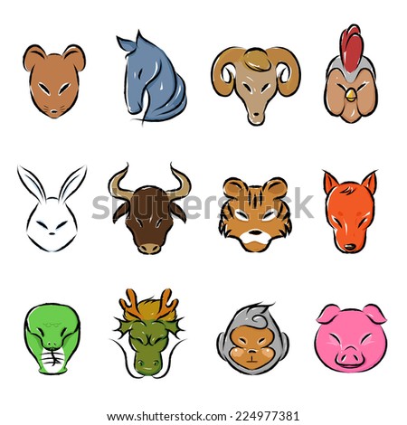 Colorful Animal Zodiac Icon Collection Set. Vector And Illustration ...