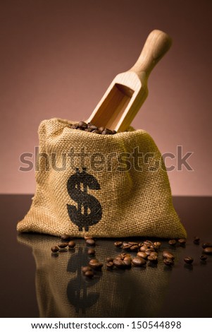 coffee business concept with dollar icon on the coffee sack