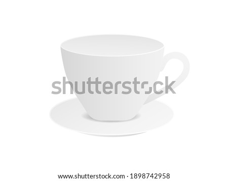Side view empty porcelain cup on saucer mockup. Ceramic realistic white tableware for hot cappuccino and espresso invigorating vector morning. ストックフォト © 