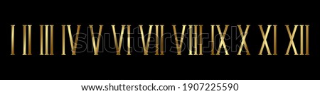 Gold roman numerals black background set. Elegant ancient number font 1 to 12 old luxury math for templates and retro vector counting. Сток-фото © 