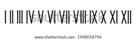 Black roman numerals white background set. Elegant ancient number font 1 to 12 old luxury math for templates and retro vector counting. Сток-фото © 