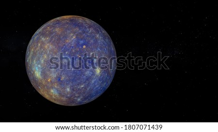 Planet Mercury with enhanced Color. Text space on the right. Realistic 3D render of mercury and stars. Mercury in space. Сток-фото © 