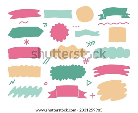 Set of stickers with abstract clouds, shapes, ribbons, elements and lines. Vector illustration with wavy and line elements hand drawn for decoration