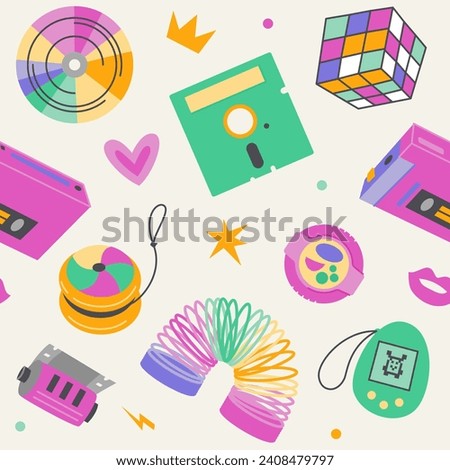 Retro pattern 90s. Various elements, objects in the style of the 90s. Vector illustration