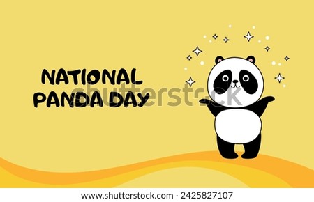 National Panda Day banner, March 16. Cute cartoon panda scatters stars. With an inscription. Vector illustration