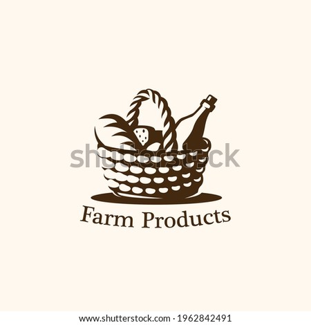 Food basket logo . Vector illustration. Black and white vector objects.