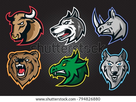 Furious bull, dog, rhino, bear, dragon, wolf  head. Modern professional predator head logo  for a sport team
