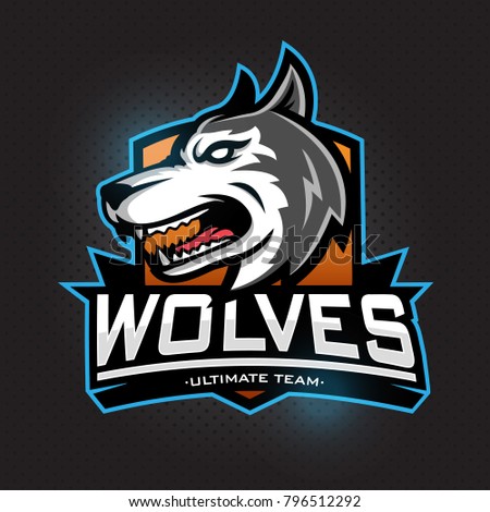 Wolves ultimate team. Modern professional wolf logo for a sport team. Mascot logo. 