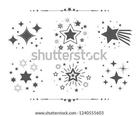 Black different sets of abstract silhouette stars icons design elements set on white background