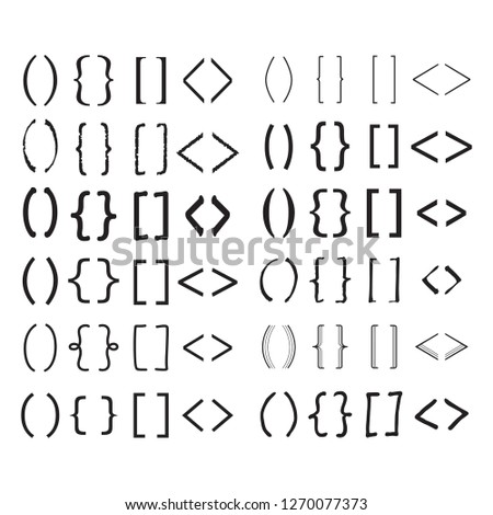 Black opening and closing pairs all different types of brackets fonts and punctuation marks icons set on white background