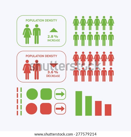 Male and Female silhouette icons - Population density iconographic design elements