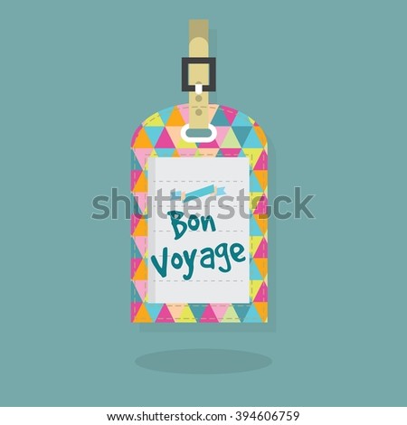 Abstract Bon Voyage message on luggage and travel bag tag with colorful triangle pattern