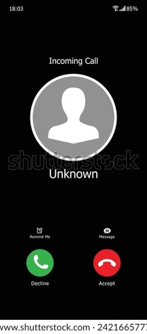 Mobile phone incoming call from Unknown. Vector file. EPS