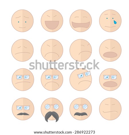 Set of smiley icons: different negative sadness emotions large set of vector on white background