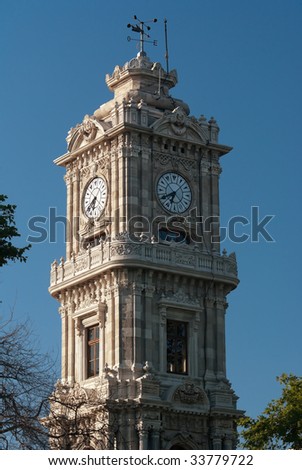 Dolmabahce Clock Tower is a clock tower situated outside Dolmabahce Palace in Istanbul, Turkey.