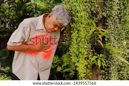 Similar – Image, Stock Photo Senior man inhaling airways and lungs applying medicine. Covid-19 or coronavirus treatment. Man breathing through face mask using nebuliser