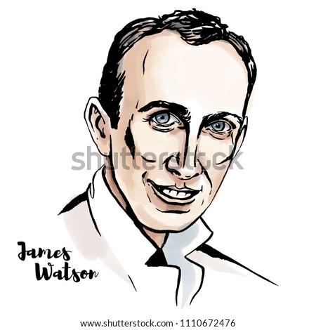 James Watson watercolor vector portrait with ink contours. American molecular biologist, geneticist and zoologist.