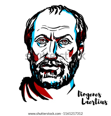 Diogenes Laertius engraved vector portrait with ink contours. Greek biographer of the Greek philosophers.