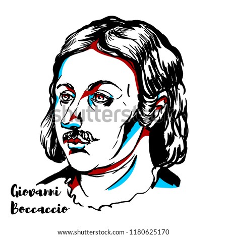 Giovanni Boccaccio engraved vector portrait with ink contours. Italian writer, poet, correspondent of Petrarch, and an important Renaissance humanist.