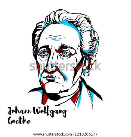 Johann Wolfgang von Goethe engraved vector portrait with ink contours. German writer and statesman.