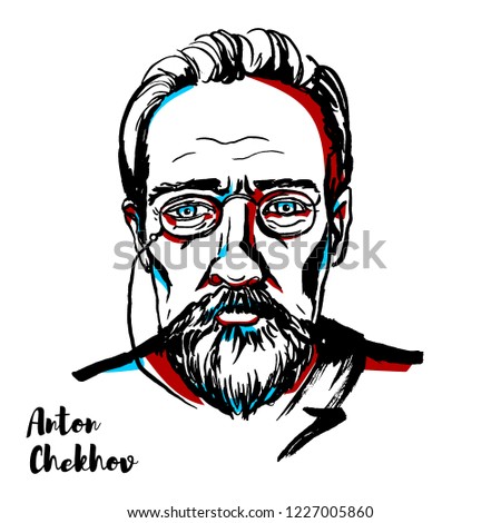 Anton Chekhov engraved vector portrait with ink contours. Russian playwright and short-story writer, who is considered to be among the greatest writers of short fiction in history.