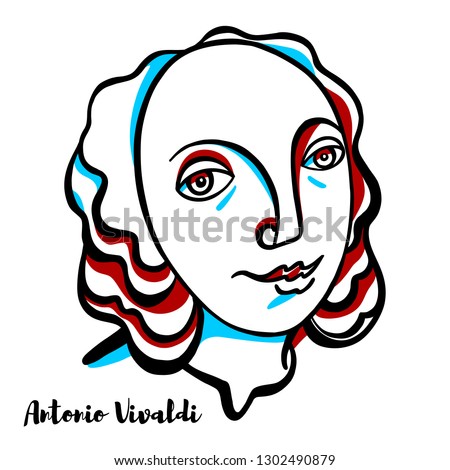 Antonio Vivaldi engraved vector portrait with ink contours. Italian Baroque musical composer, virtuoso violinist, teacher, and priest.