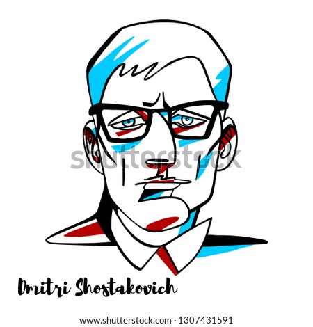 Dmitri Shostakovich engraved vector portrait with ink contours. Russian composer and pianist. He is regarded as one of the major composers of the 20th century.