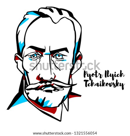 Pyotr Ilyich Tchaikovsky engraved vector portrait with ink contours. Russian composer of the romantic period, whose works are among the most popular music in the classical repertoire.