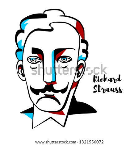 Richard Strauss engraved vector portrait with ink contours. German composer of the late Romantic and early modern eras. He is known for his operas.