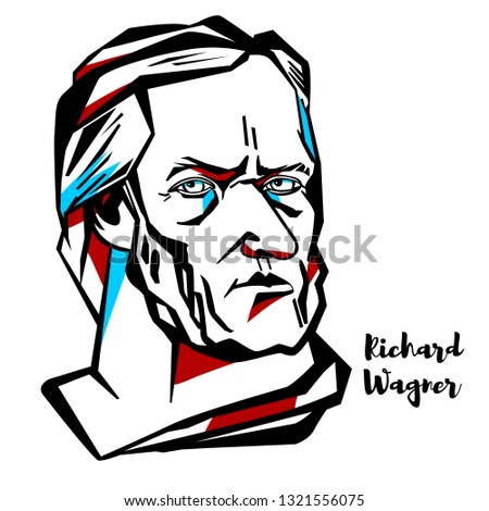 Richard Wagner engraved vector portrait with ink contours. German composer, theatre director, polemicist, and conductor who is chiefly known for his operas.