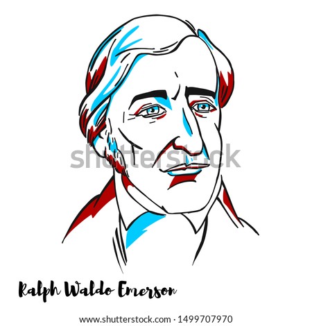 Ralph Waldo Emerson engraved vector portrait with ink contours. American essayist, lecturer, philosopher, and poet who led the transcendentalist movement of the mid-19th century.