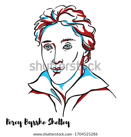 Percy Bysshe Shelley engraved vector portrait with ink contours. English Romantic poets, widely regarded as one of the finest lyric and philosophical poets in the English language.